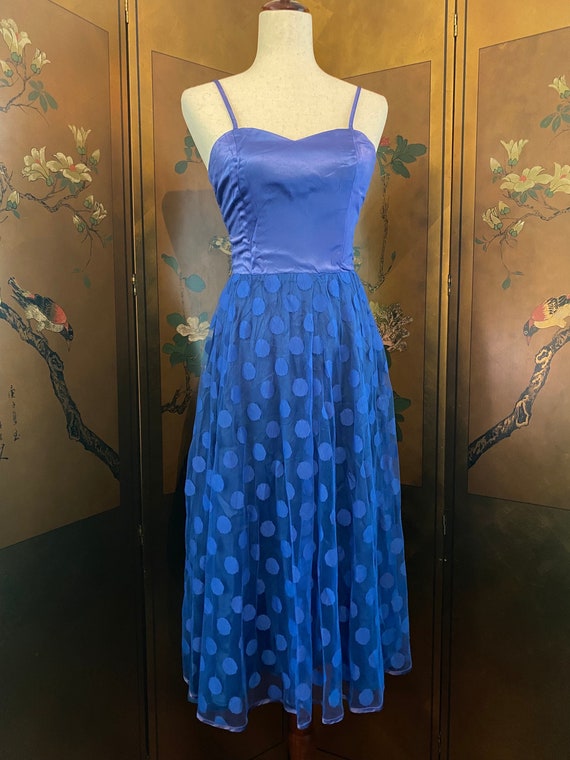 blue semi formal dresses for women Blue Polka Dot Luna Midi Dress