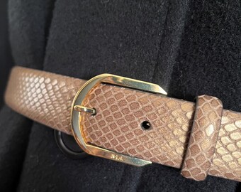 Lauren Ralph Lauren Beige Snake Print Belt‎ Size Large LAUREN Italian Leather Snakeskin Wide Classic High Waist  main image 4