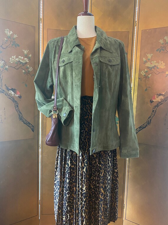 Vintage suede jacket in moss green, size XL