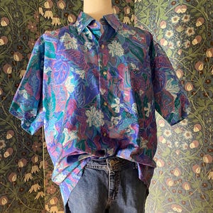 Vintage Thai silk flower shirt, size L