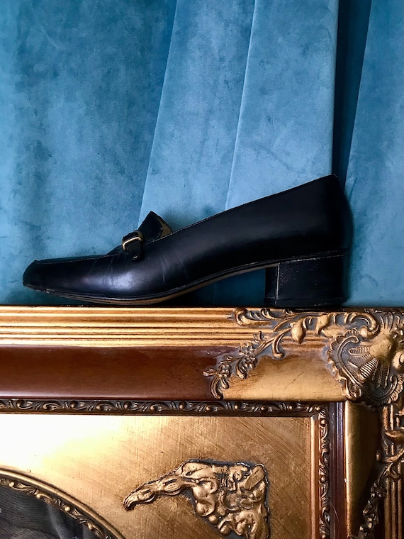 Bally classic black leather heeled loafers Vintage 90s BALLY Womens 6 Leather Square Toe Pumps Block  main image 3