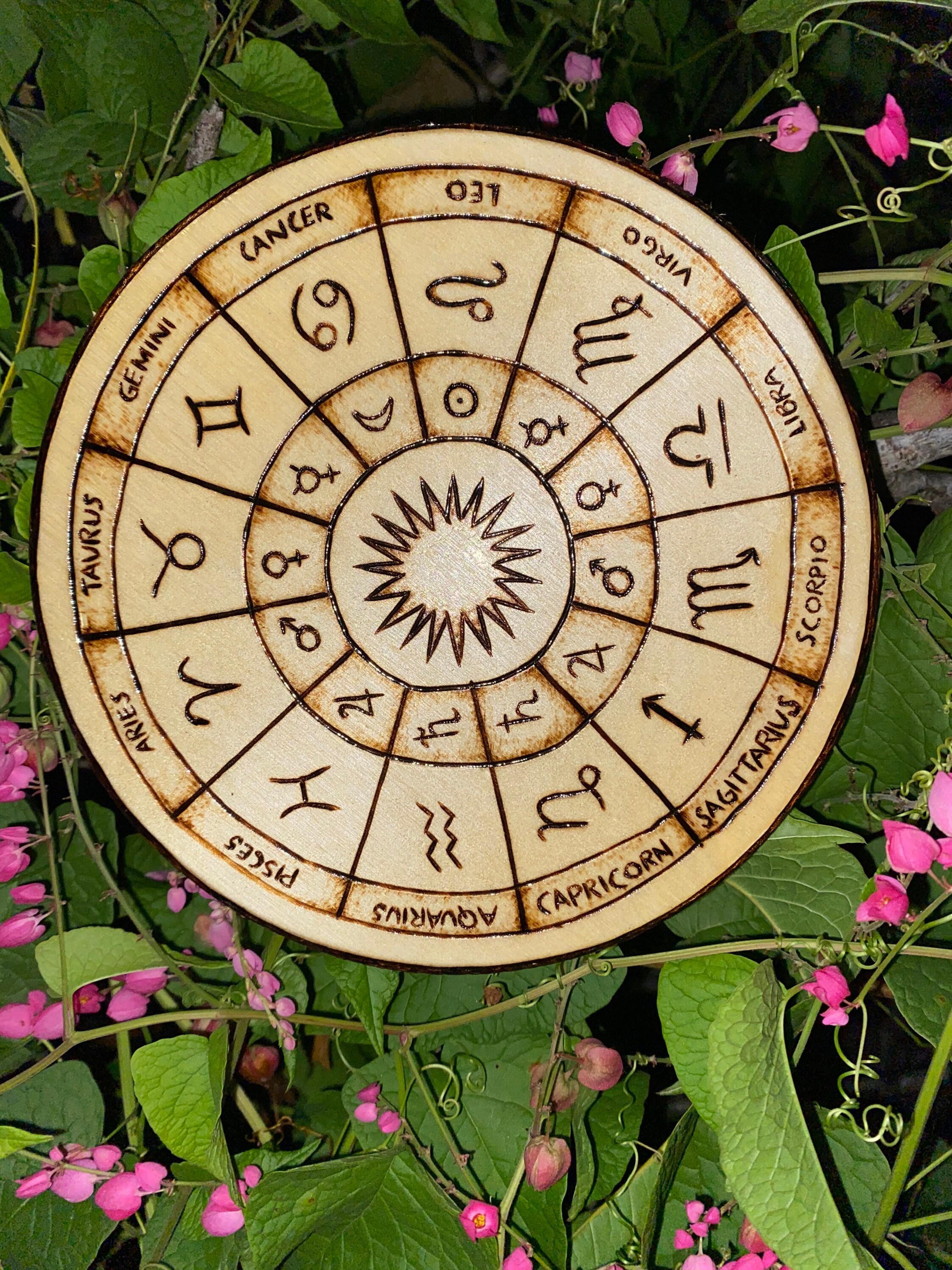 Circle Wood Burned Zodiac Chart Plaque | Etsy