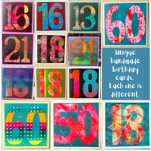 BESPOKE PERSONALISED NUMBER birthday card, made to order handmade with any number you choose in the colours of your choice 6in square image 1