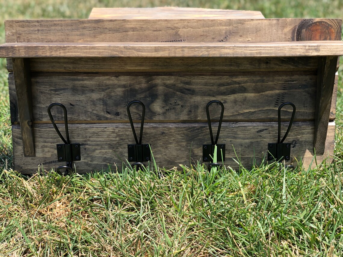 Rustic Shelf With Hooks Etsy