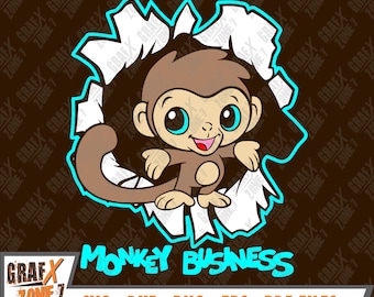 Monkey Business SVG, grafika liniowa ze zwierzętami dla dzieci (pobieranie cyfrowe)