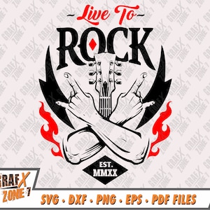 Live To Rock Est. MMXX svg, Musik svg, Rock Shirt svg, Rock and Roll T-ShirtSvg. SVG Cut Dateien für Cricut & Dxf, Eps, Png Dateien