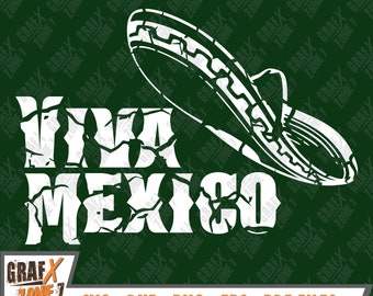 May include: White graphic design on a green background with the text "Viva Mexico" and a sombrero.
