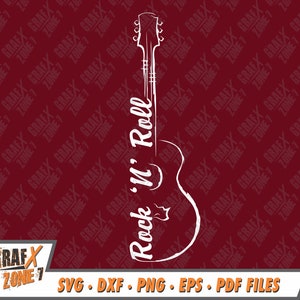 Rock 'N' Roll Guitarra Svg, Música Svg, Rock Shirt Svg, Rock and Roll CamisetaSvg. Archivos de corte SVG para archivos Cricut & Dxf, Eps, Png