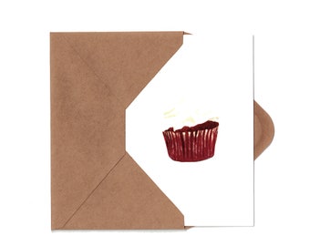 Red Velvet Cupcake Birthday Card w/ Detachable Recipe