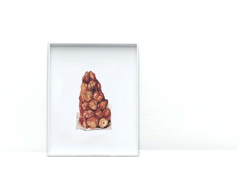 Croquembouche Watercolor Print | Kitchen Wall Art | Art Prints for Food Lovers