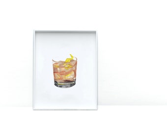 Art Prints for Food Lovers | Old Fashioned Watercolor Print | Kitchen Wall Art |