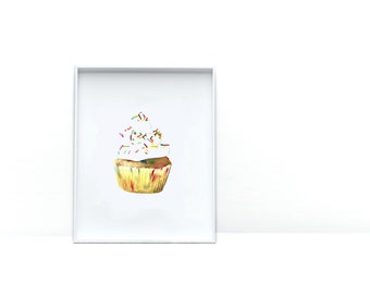 Art Prints for Food Lovers | Confetti Cupcake Watercolor Print | Kitchen Wall Art |