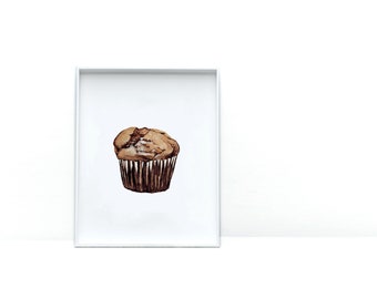 Art Prints for Food Lovers | Chocolate Muffin Watercolor Print | Kitchen Wall Art |