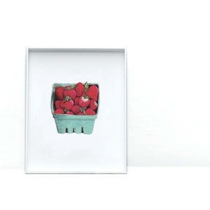 Art Prints for Food Lovers | Strawberry Pint Watercolor Print | Kitchen Wall Art |