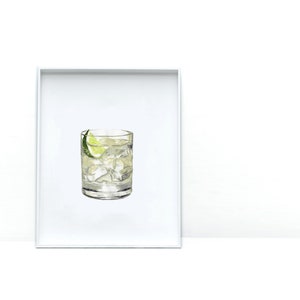Art Prints for Food Lovers | Gin and Tonic Watercolor Print | Kitchen Wall Art |