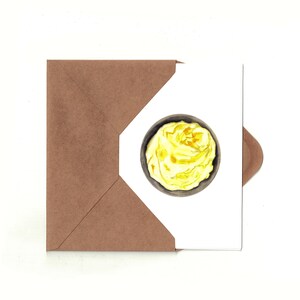 May include: A brown paper envelope with a white card inside. The card has a watercolor illustration of a bowl of mashed potatoes.