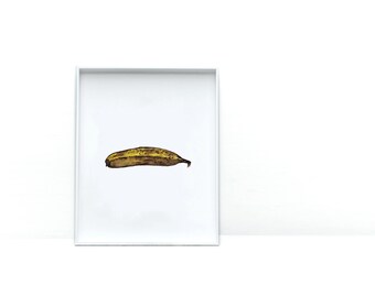 Kunstafdrukken voor fijnproevers | Bruine banaan aquarelprint | Muurkunst keuken |