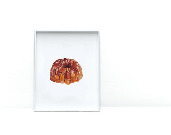 Art Prints for Food Lovers | Monkey Bread Watercolor Print | Kitchen Wall Art |