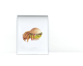 Art Prints for Food Lovers | Veggie Burger Watercolor Print | Kitchen Wall Art | Recipe by Zanna van Dijk |