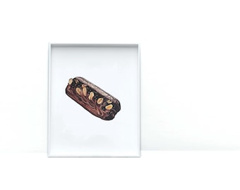 Chocolate Eclair Watercolor Art Print: Kitchen Wall Decor