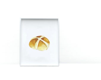 Art Prints for Food Lovers | Hot Cross Buns Watercolor Print | Kitchen Wall Art |