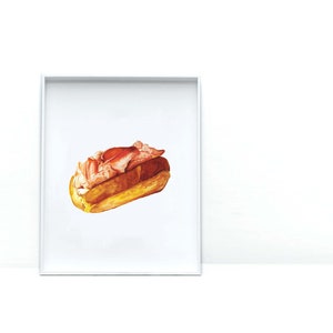 Maine Lobster Roll Watercolor Print | Kitchen Wall Art |
