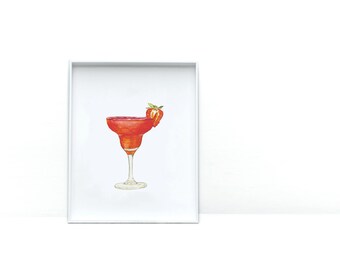 Art Prints for Food Lovers | Strawberry Daiquiri Watercolor Print | Kitchen Wall Art |