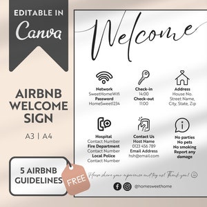 Airbnb Welcome Sign Canva Template: Rental Home Host Sign (A3/A4)