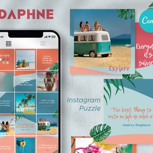 Daphne Instagram Puzzle Feed, Canva Template, 30 Unique Posts, Blogger, Summer Colors, Bikinis, Boss Babe, Influencer, Women Empowerment