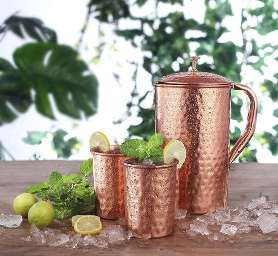 Pure Copper Jug Water Pitcher With Copper Glass Set Ayurveda Etsy