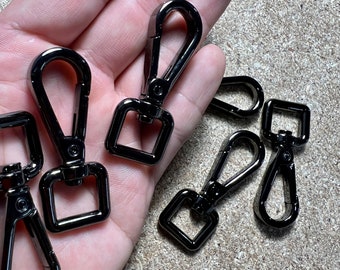 15mm Black Lobster Claw | Clasps Handbag Bag Clips, Swiveling Hook / High quality 3 layers plated, UK seller