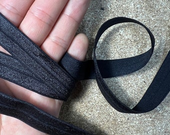 Black Fold over elastic 15mm Matte Finish Black FOE for lingerie, hair ties by the metre