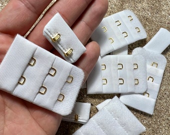 White Bra Lingerie Hook and Eye Bra Strap Sew in Fasteners - 2 Hooks