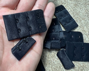 Black Bra Lingerie Hook and Eye Bra Strap Sew in Fasteners - 2 Hooks