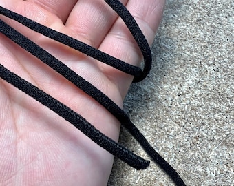 Black spaghetti elastic for swimwear, round elastic for bikini straps and ties, lingerie, hair bands and face masks