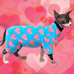Heart Print Cat Romper Catsuit Pyjamas Sphynx Clothes Clothing Jumper Jumpsuit Cotton Coat Vest Sweater Sphinx Devon Cornish Rex Siamese