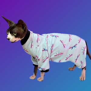 Dragonfly Print Cat Romper Catsuit Pyjamas Sphynx Clothes Clothing Jumper Jumpsuit Cotton Coat Vest Sweater Sphinx Devon Cornish Rex Siamese