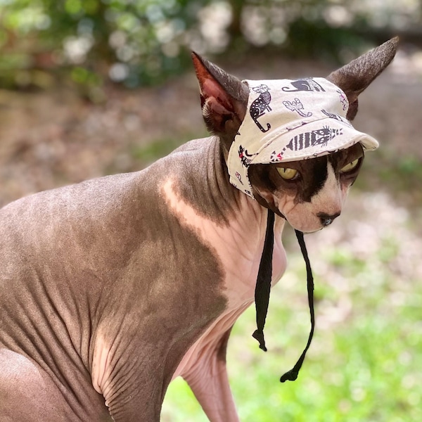 Cat Hat Monochrome Cap with Brim Cotton Bonnet Sun Summer Photo Prop Baseball Gift Clothes Sphynx Devon Cornish Rex Ragdoll Persian Burmese