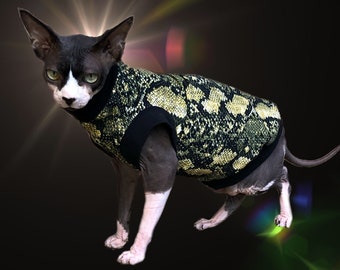 Cat Shirt Green Snakeskin Design - Sphynx Clothes Clothing Cotton Coat Vest Jumper Sweater Pet Tee Sphinx Kitten Apparel Devon Cornish Rex