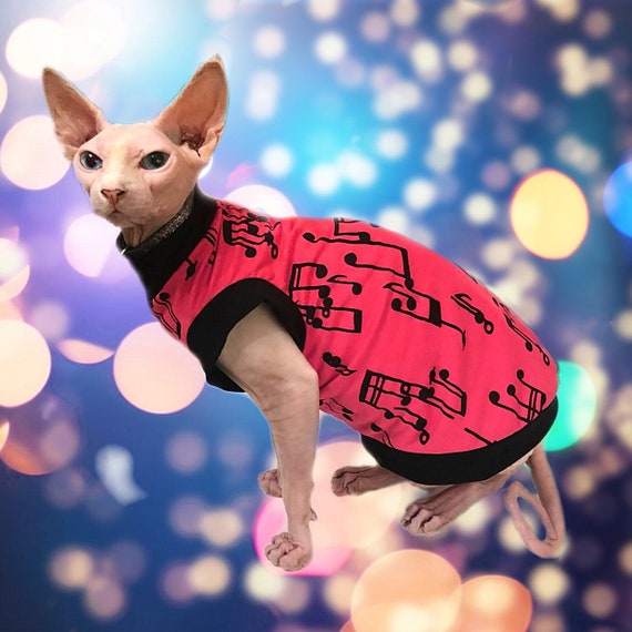Cat Shirt Coral Music Note Design Sphynx Clothes Clothing Cotton