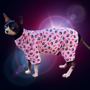 Pink Watermelon Cat Romper Catsuit Pyjamas Sphynx Clothes Clothing Jumper Jumpsuit Cotton Coat Sweater Sphinx Devon Cornish Rex Siamese