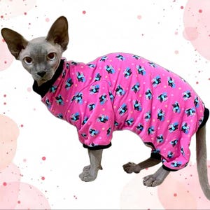 Pink Toucan Cat Romper Catsuit Pyjamas Sphynx Clothes Clothing Jumper Jumpsuit Cotton Coat Vest Sweater Sphinx Devon Cornish Rex Siamese
