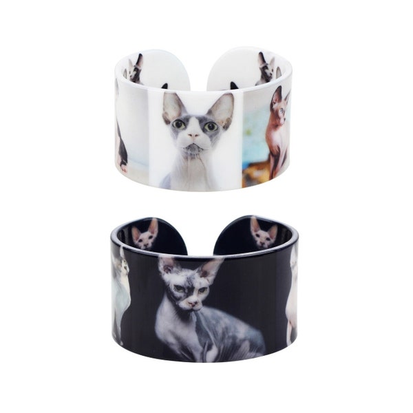 Sphynx Cuff Bangle Black OR White - Jewellery Bracelet Gift Sphinx Cat Kitten Jewelery Accessory