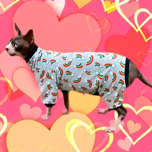Rainbows Cat Romper Catsuit Pyjamas Sphynx Clothes Clothing Jumper Jumpsuit Cotton Coat Vest Sweater Sphinx Devon Cornish Rex Siamese