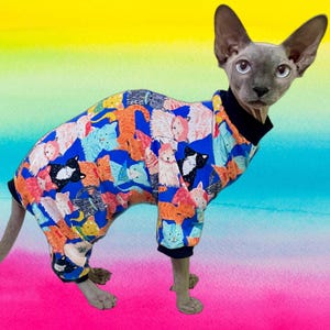 Kitty Print Cat Romper Catsuit Pyjamas Sphynx Clothes Clothing Jumper Jumpsuit Cotton Coat Vest Sweater Sphinx Devon Cornish Rex Siamese