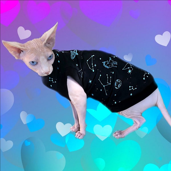 Cat Shirt Black Universe Design - Sphynx Clothes Clothing Cotton Coat Vest T Jumper Sweater Pet Tee Sphinx Kitten Apparel Devon Cornish Rex