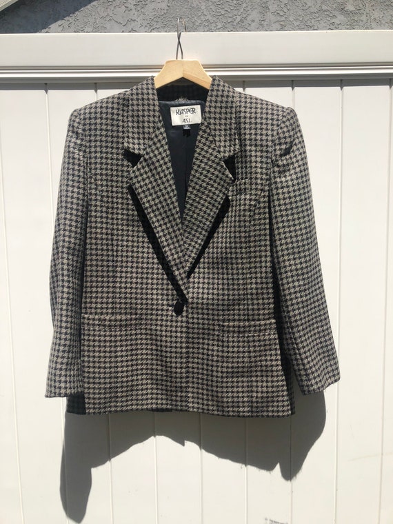 Vintage Blazer - Black & White Blazer - Kasper Che