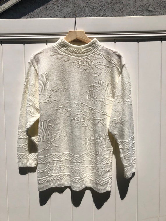 White Vintage Sweater - Mock neck Sweater