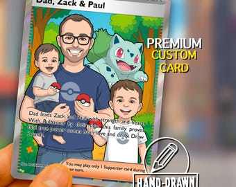 Custom Pokemon card, fathers day, personalized hand drawn portrait, custom gift, illustration