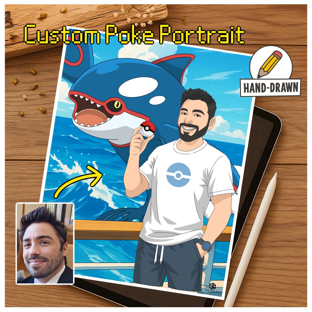 Custom Pokemon Trainer & Favorite Pokemon Portrait – Personalized Full ...